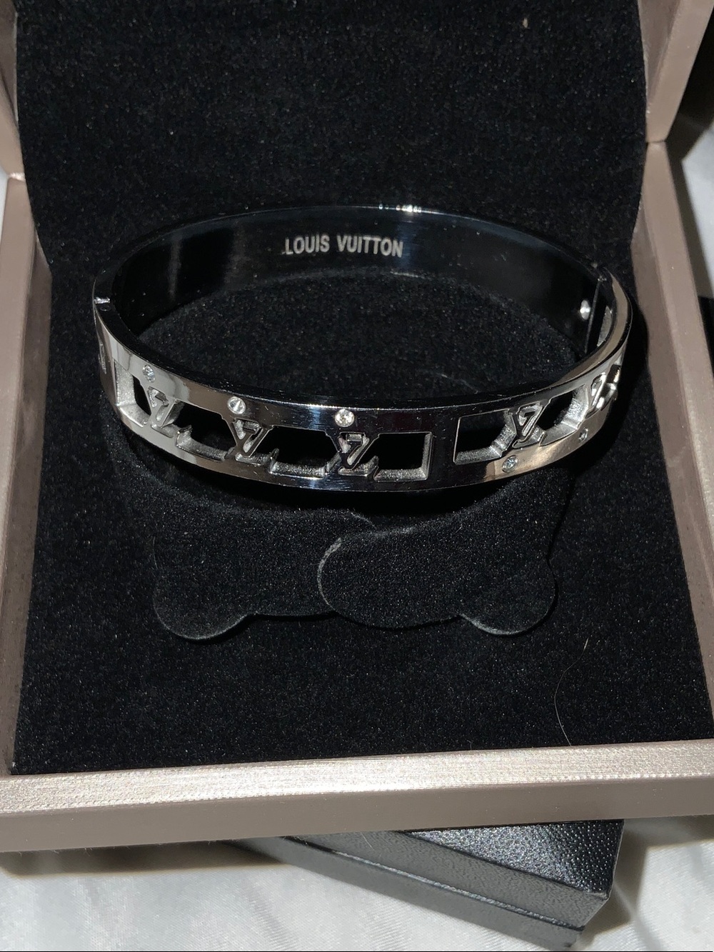 Silver-tone Cutout Monogram Bangle Bracelet